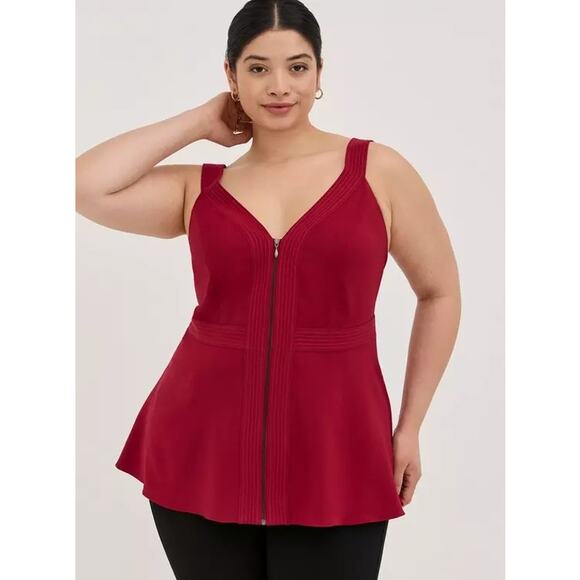 NWT torrid 3X 22 - 24 Peplum Crepe Zip-Front Top chic red layering summer NEW - Picture 2 of 10